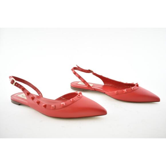 Valentino Rockstud Red Tonal Stud Pointed Slingback Ballet Ballerina Flat 36.5 - Picture 4 of 12